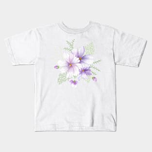 Spring Cosmos  flowers watercolor bouquet Kids T-Shirt